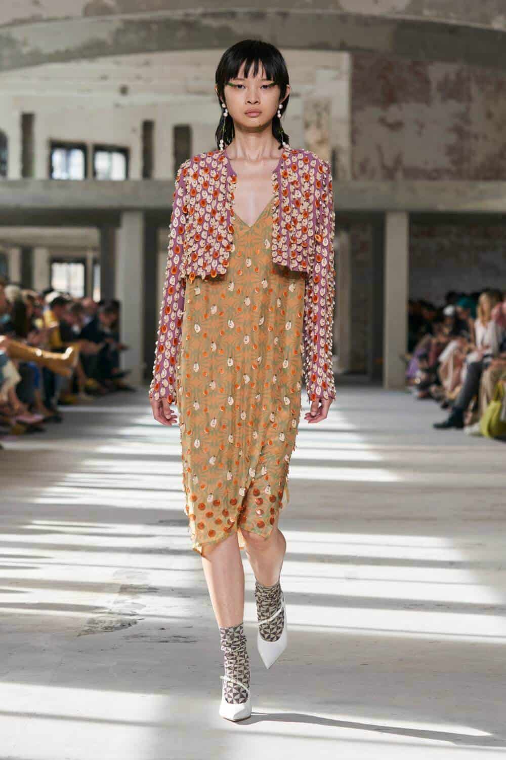 Dries Van Noten ロングドレス ブラック SS24 DRIES VAN NOTEN プリント切替 ドット ロング ドレス ワンピース